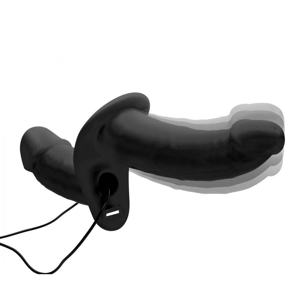 Power Pegger Silicone Vibrating Double Dildo With Harness Black