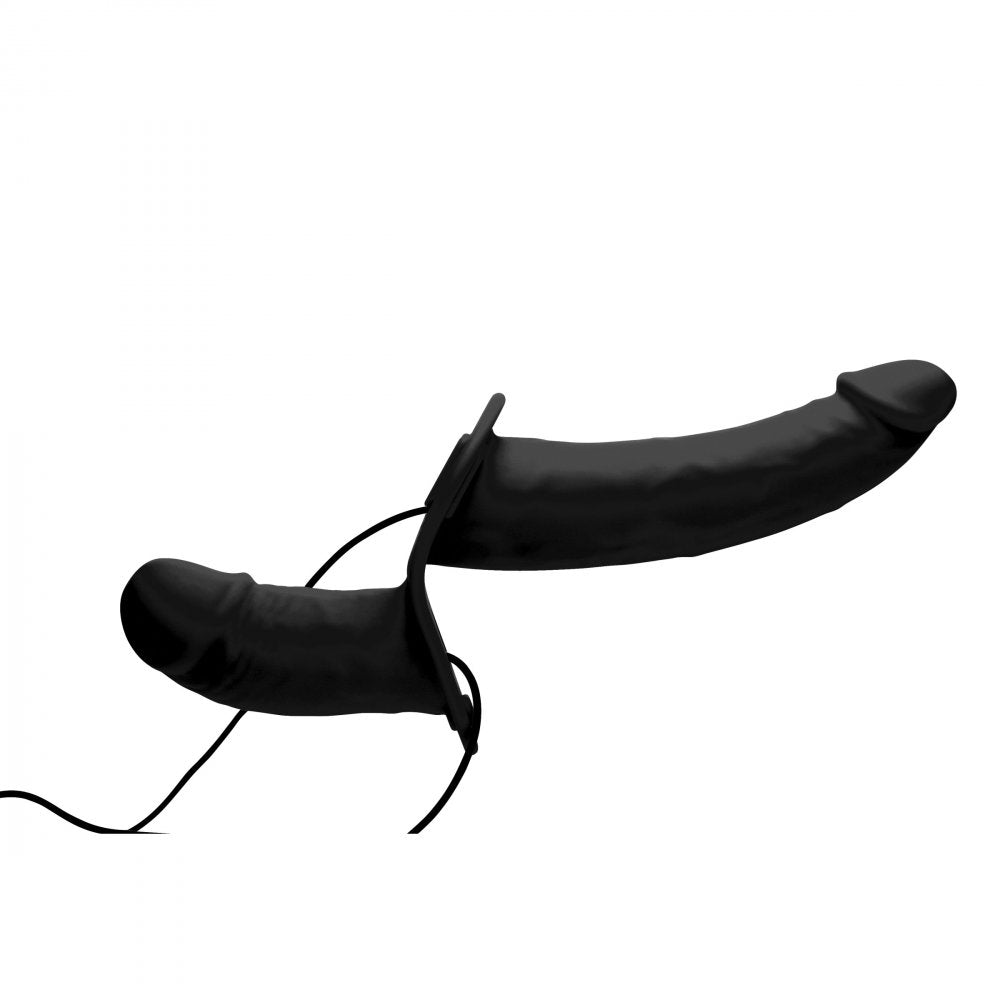 Power Pegger Silicone Vibrating Double Dildo With Harness Black