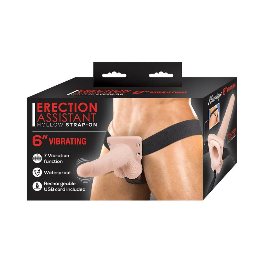 Erection Assistant Hollow Strap-On Vibrating 6 in. Flesh
