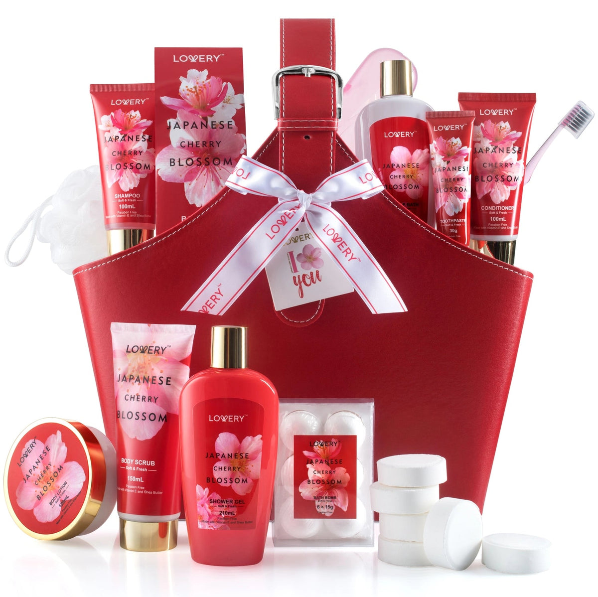 Japanese Cherry Blossom Bath Set, 25PC Spa Leather Bag SP BOUTIQUE