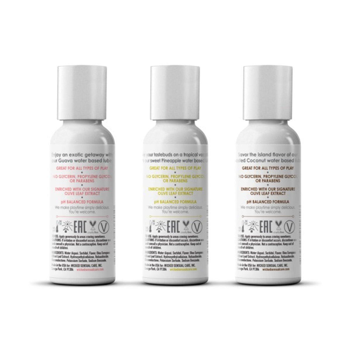 Wicked Simply Tropical Trio Travel Size Flavored Lubes WICKED SENSUAL CARE