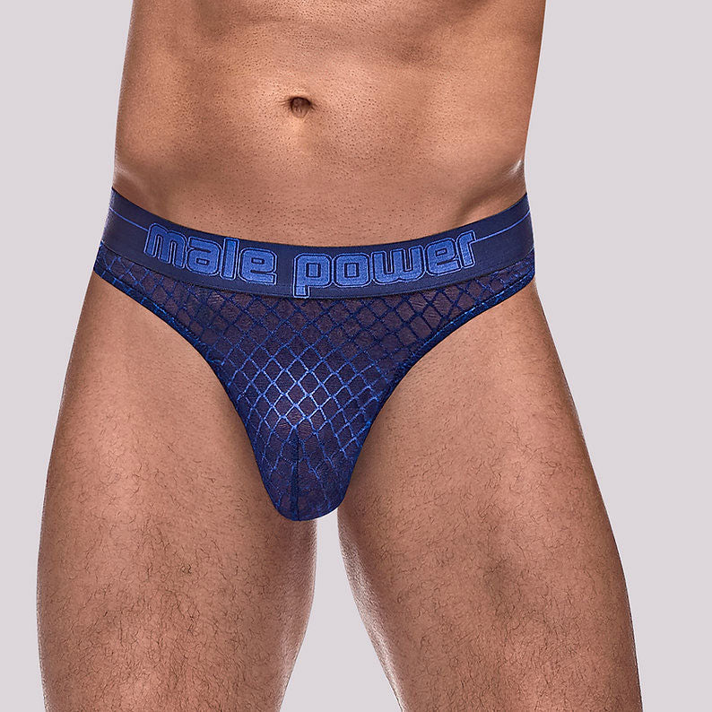 Male Power Diamond Mesh Bong Thong Navy