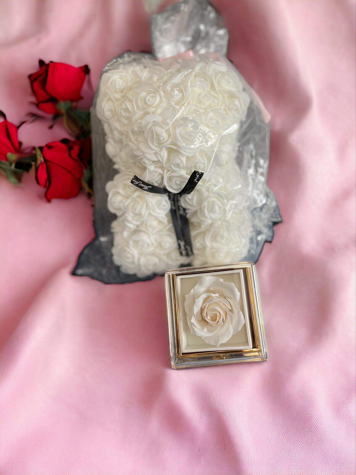 Rose Teddy Bear and Rose Ring Gift Box