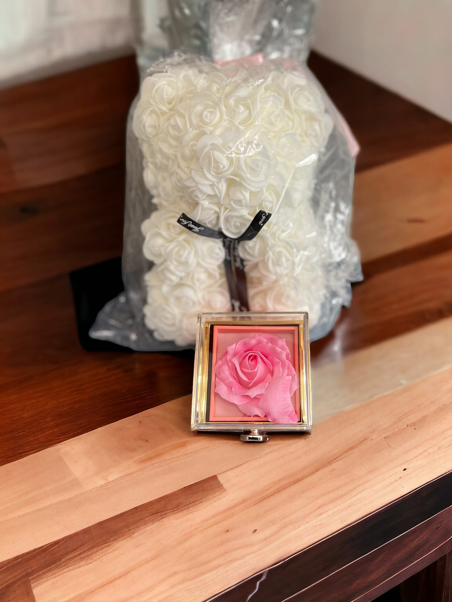 Rose Teddy Bear and Rose Ring Gift Box