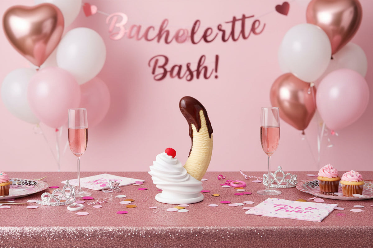 Ice cream sculpture with vanilla wafers, whipped cream, and a cherry on a white background