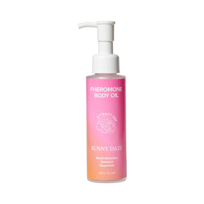Close-up of Eye of Love Pheromone Body Oil 4 oz. highlighting its nourishing formula with floral notes of bergamot, rose, and jasmine.