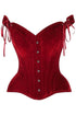 Top Drawer Dark Red Velvet Steel Boned Corset w/Straps showcasing its luxurious premium velvet fabric and sweetheart neckline, designed for an elegant hourglass silhouette.
