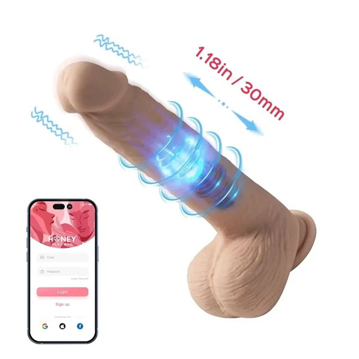 Kenzo-App Controlled 9.5" Big Realistic - Thrusting Dildo HONEY PLAY BOX