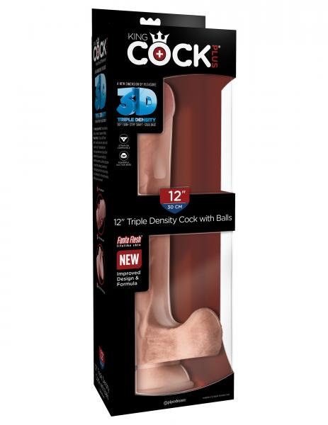 Dildo King Cock Triple Densidad 12 pulgadas con Bolas Beige