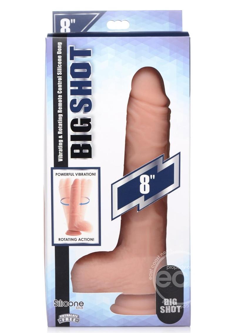 Big Shot Silicone Vibrating &amp; Twirling Remote Control Dildo recargable con bolas 8in - Vainilla