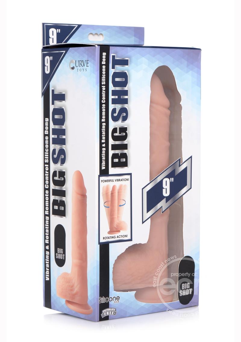 Consolador recargable con control remoto vibrador y giratorio de silicona Big Shot con bolas de 9 pulgadas - Vainilla