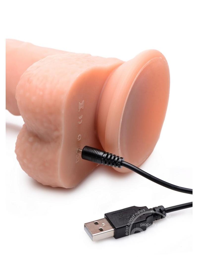 Big Shot Silicone Vibrating &amp; Twirling Remote Control Rechargeable Dildo with Balls 9in - Vanilla - SP BOUTIQUE
