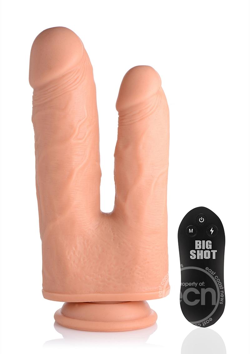 Big Shot Double Dong Silicone Vibrating with Remote Control 8in - Vanilla - SP BOUTIQUE