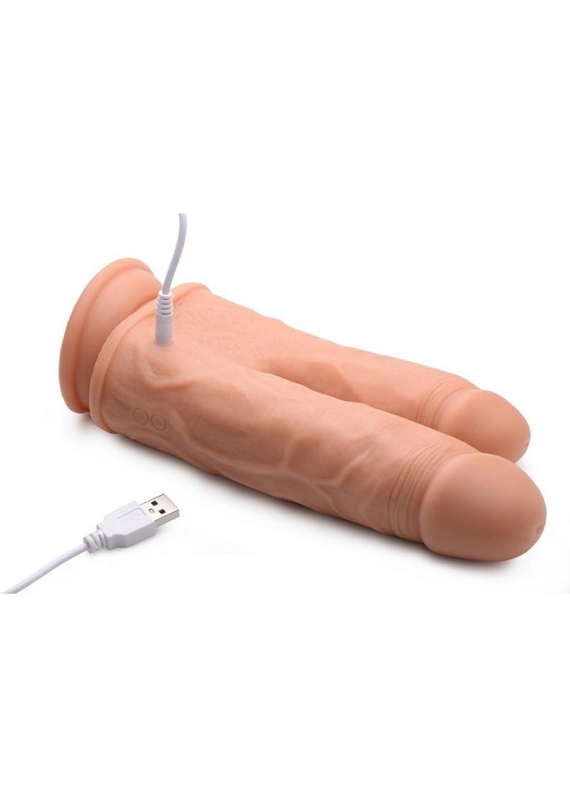 Big Shot Double Dong Silicone Vibrating with Remote Control 8in - Vanilla - SP BOUTIQUE