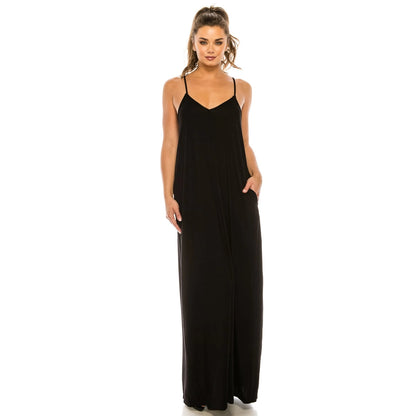 SP Boutique “Solid Spaghetti Strap Low Back Maxi Dress with Pockets - SP BOUTIQUE