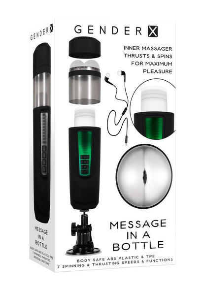 Gender X Message In A Bottle Rechargeable Thrusting Spinning Stroker - Black/Clear - SP BOUTIQUE