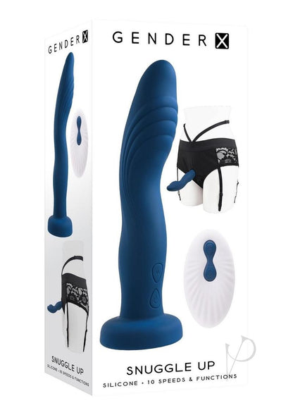 Gender X Snuggle Up Rechargeable Silicone Dual Vibrating Strap-On with Remote Control - Blue/Black - SP BOUTIQUE