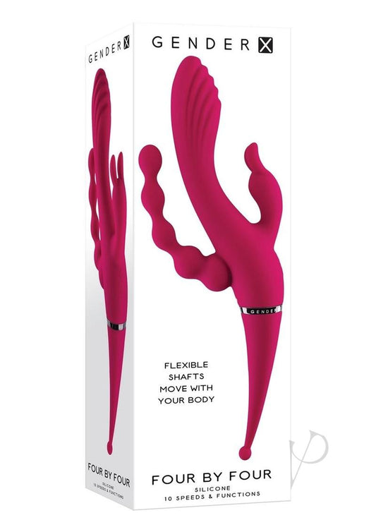 Vibromasseur quadruple stimulation rechargeable en silicone Gender X Four by Four - Rouge