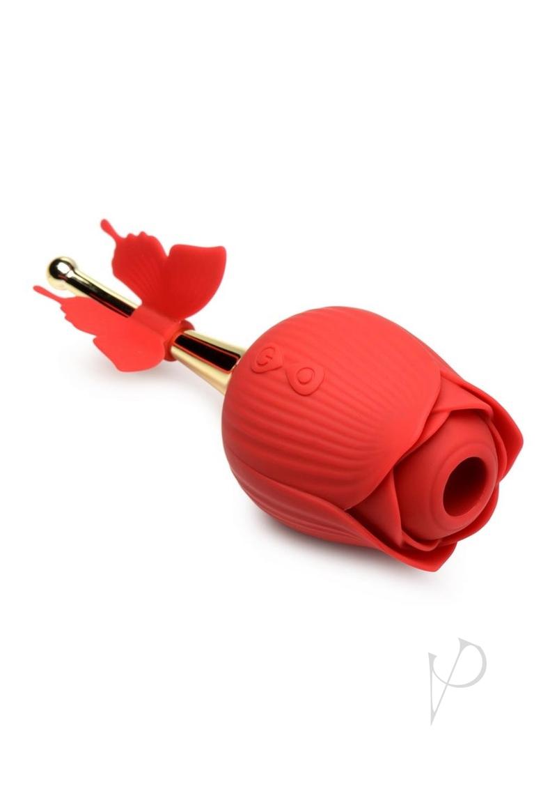 Flutter Rose Rechargeable Silicone Sucking Rose with Butterfly Teaser - Red/Gold