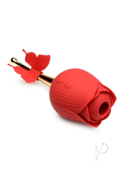 Flutter Rose Rechargeable Silicone Sucking Rose with Butterfly Teaser - Red/Gold - SP BOUTIQUE
