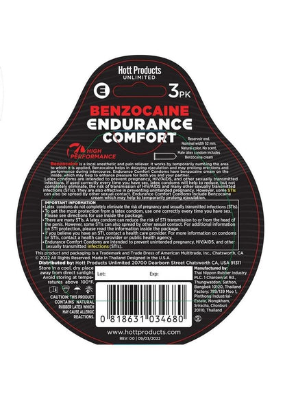 Endurance Comfort Benzocaine Condoms 3Pk - SP BOUTIQUE