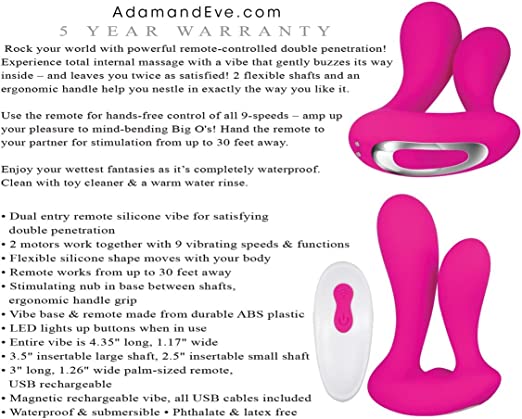 Vibromasseur à double entrée rechargeable en silicone avec télécommande Adam &amp; Eve