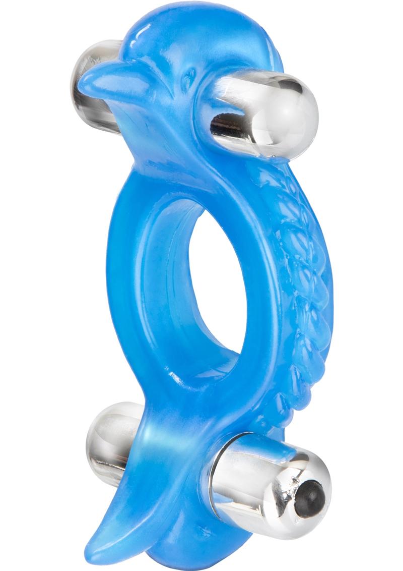Double Dolphin Enhancer Ring With 2 Multispeed Bullets Blue - SP BOUTIQUE
