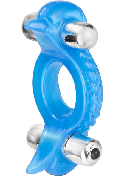 Double Dolphin Enhancer Ring With 2 Multispeed Bullets Blue - SP BOUTIQUE
