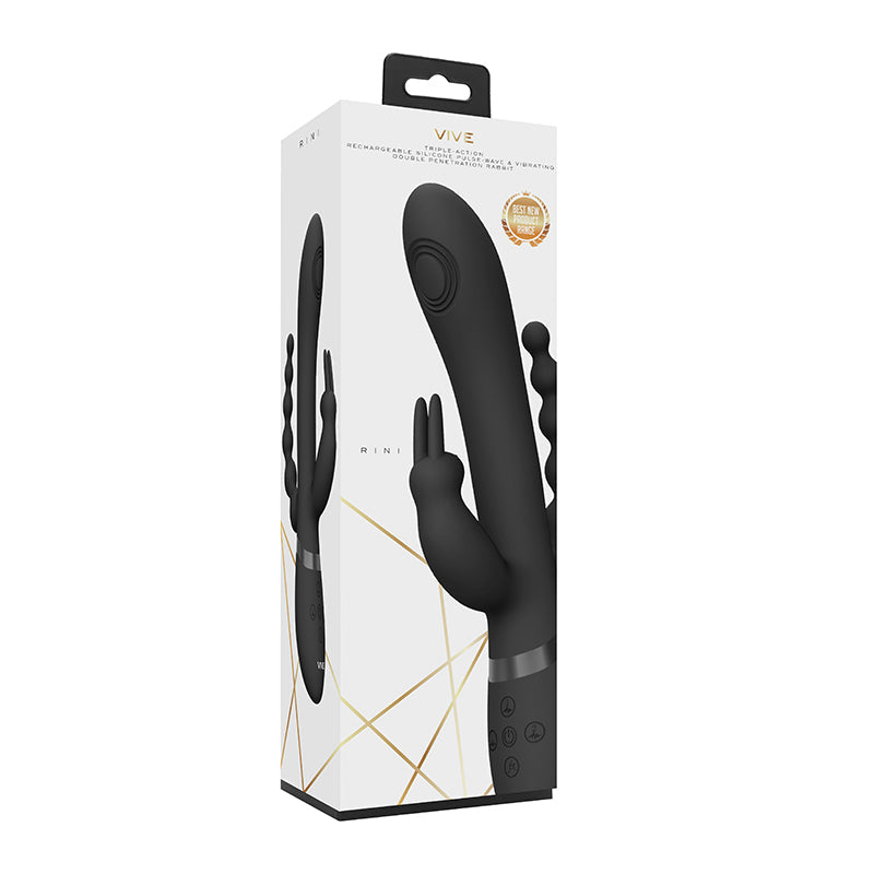 RINI Rechargeable Pulse-Wave Triple-Motor Silicone Rabbit - Black - SP BOUTIQUE