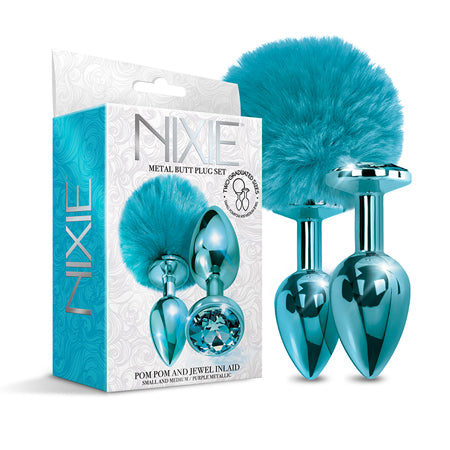 Nixie Metal Butt Plug Set W/jewel Inlaid &amp; Pom Pom - SP BOUTIQUE