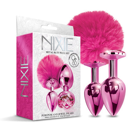 Nixie Metal Butt Plug Set W/jewel Inlaid &amp; Pom Pom - SP BOUTIQUE