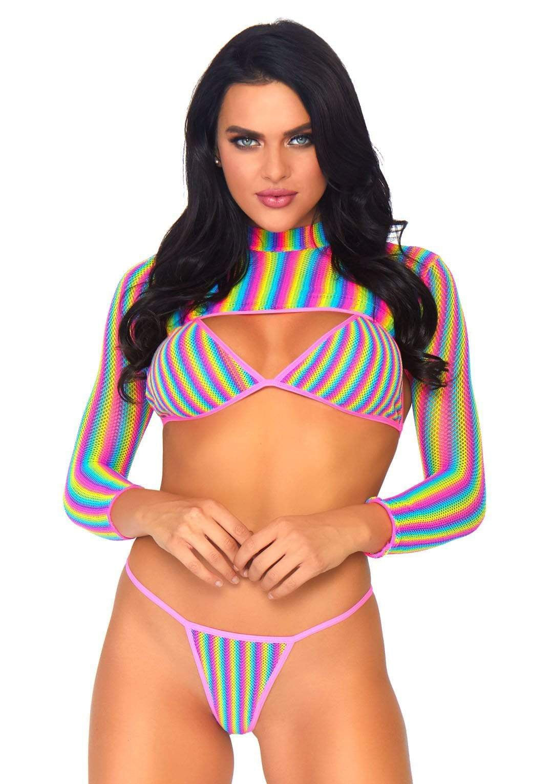 Conjunto de top de rejilla arcoíris - Talla única - Multicolor