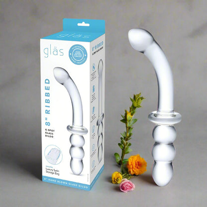 8" Ribbed Glass Dildo for G-Spot Stimulation &amp; Sensational Pleasure - Dual-Ended Design - SP BOUTIQUE