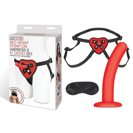 Lux Fetish Red Heart Strap On 5 in. Dildo Set - SP BOUTIQUE
