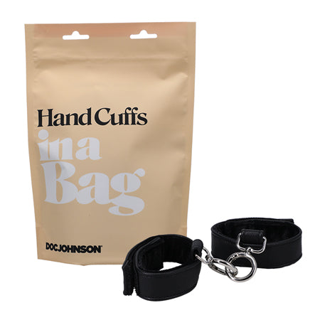 In A Bag Hand Cuffs Faux Leather Velcro Black - SP BOUTIQUE