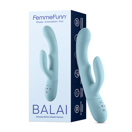 FemmeFunn Balai Vibromasseur à double stimulation rechargeable en silicone avec mouvement oscillant Bleu clair