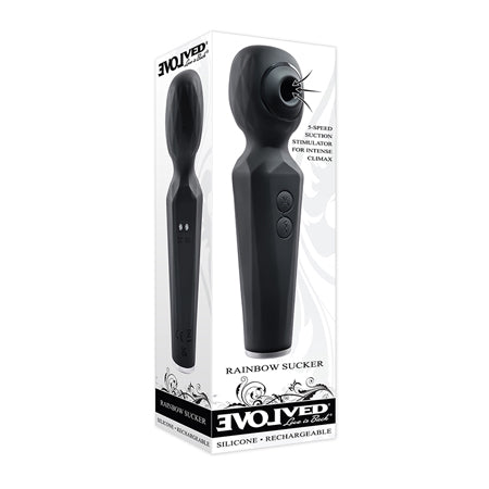 Vibromasseur baguette à succion en silicone rechargeable à double fonction et lumineux Rainbow Sucker Evolved Noir