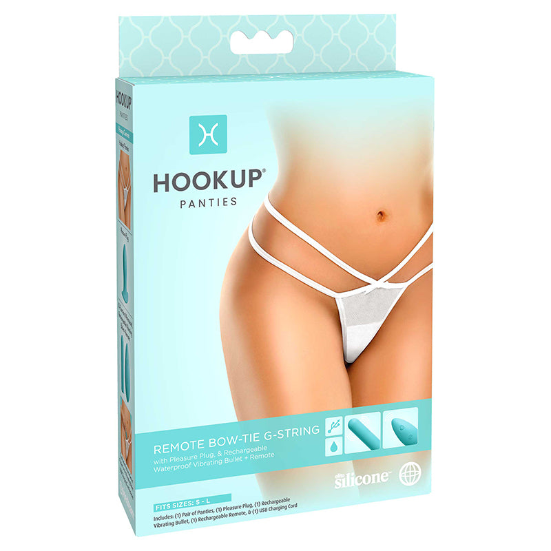 Hookup Remote Bow-Tie G-String Blanco Se adapta al tamaño SL