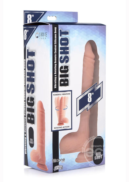 Big Shot Silicone Vibrating &amp; Twirling Remote Control Rechargeable Dildo with Balls 8in - Vanilla - SP BOUTIQUE