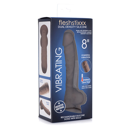 Fleshstixxx 8in Vibrating Dildo W/ Balls Dark - SP BOUTIQUE
