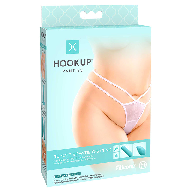 Hookup Remote Bow-Tie G-String Blanco Se adapta al tamaño XL-XXL