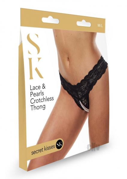 Secret Kisses Lace &amp; Pearl Crotchless Thong - Purple - SP BOUTIQUE