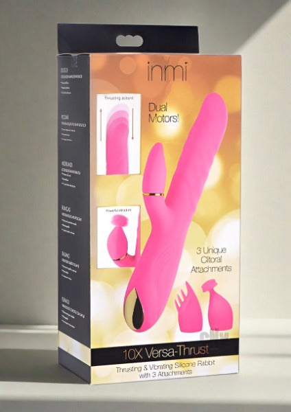 10X Versa-Thrust Vibrating and Thrusting Silicone Rabbit with 3 Attachments