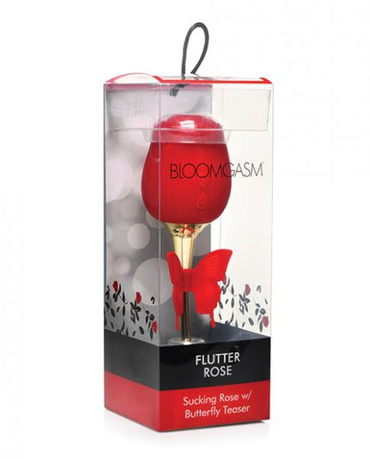 Flutter Rose Rechargeable Silicone Sucking Rose with Butterfly Teaser - Red/Gold - SP BOUTIQUE
