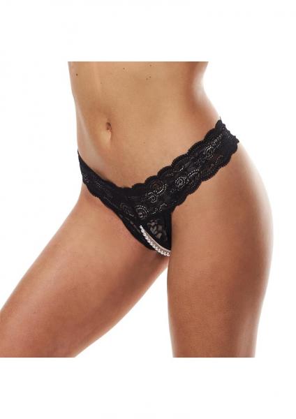 Secret Kisses Lace &amp; Pearl Crotchless Thong - Purple - SP BOUTIQUE