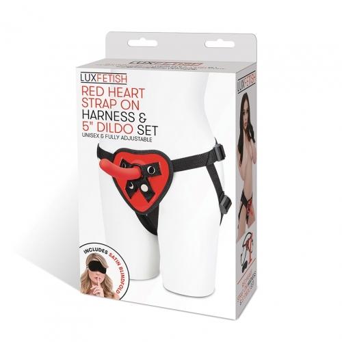 Ensemble de gode ceinture Lux Fetish Red Heart de 5 pouces