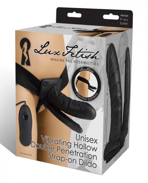 Lux Fetish Unisex Vibrating Hollow Double Penetration Strap On Dildo - SP BOUTIQUE