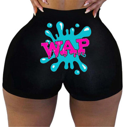 WAP Cartoon Print Yoga Shorts - Stretchy &amp; Comfortable Activewear for All-Day Style - SP BOUTIQUE