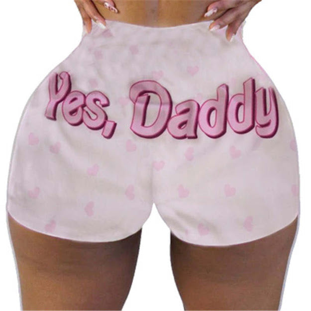 Stylish Cartoon Print Active Shorts for Women - Yes Daddy Snack SHORT5 - 88% Polyamide 12% Spandex - SP BOUTIQUE