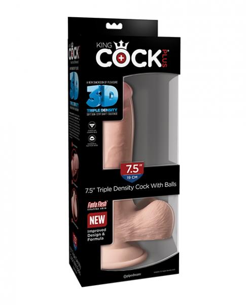 Gode ​​King Cock Triple Density 7,5 pouces avec pénis et testicules Beige